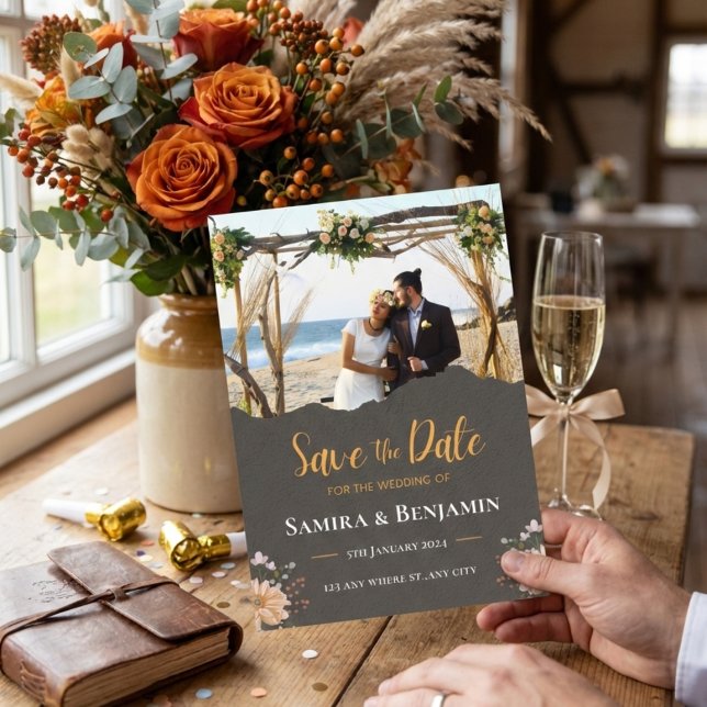 Reserva La Fecha Elegant Photo Wedding – Modern Formal Fall Country (Elegant Photo Wedding – Modern Formal Fall Country Save The Date)