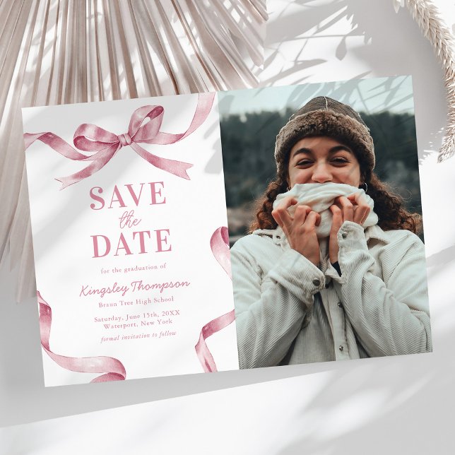 Reserva La Fecha Elegant Pink Bow Graduation Save the Date (Subido por el creador)