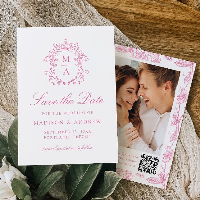 Reserva La Fecha Elegant Pink Chinoiserie Floral QR Code Wedding (Subido por el creador)