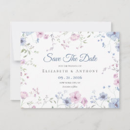Reserva La Fecha Elegant Pink & Dusty Blue Floral Wedding 