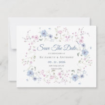 Elegant Pink & Dusty Blue Floral Wedding Save The