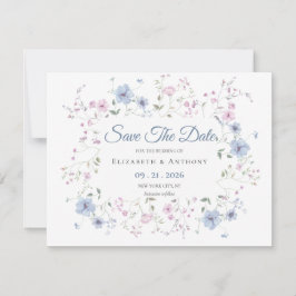 Reserva La Fecha Elegant Pink & Dusty Blue Floral Wedding  Save The