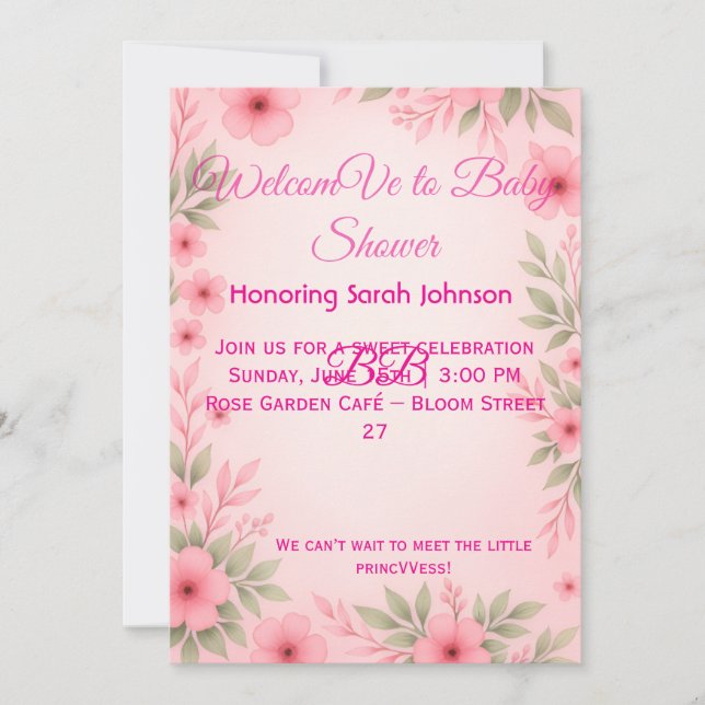 Reserva La Fecha Elegant Pink Floral Baby Shower Invitation (Anverso)