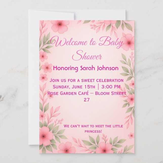 Reserva La Fecha Elegant Pink Floral Baby Shower Invitation (Anverso)