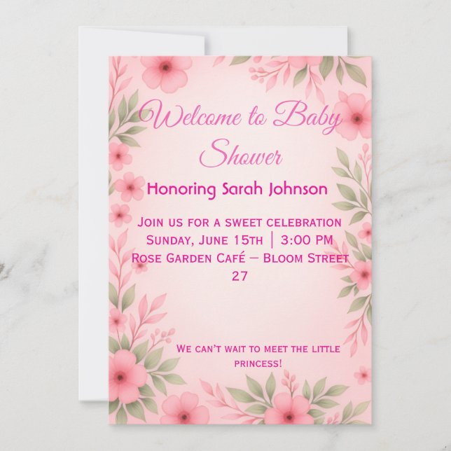 Reserva La Fecha Elegant Pink Floral Baby Shower Invitation (Anverso)