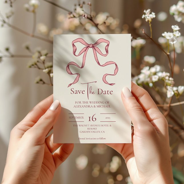 Reserva La Fecha Elegant Pink Hand Drawn Bow Wedding (Subido por el creador)