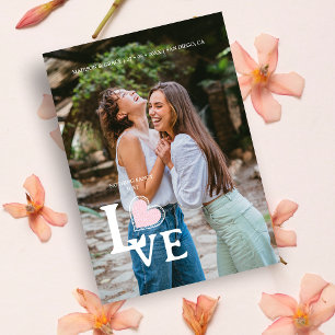 Reserva La Fecha Elegant Pink Heart Photo Fancy Love Wedding