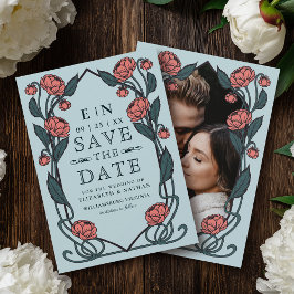 Reserva La Fecha Elegant Pink Peony Art Nouveau Wedding Photo