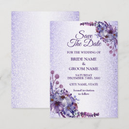 Reserva La Fecha Elegant Purple Blue Pink Floral Glitter Wedding