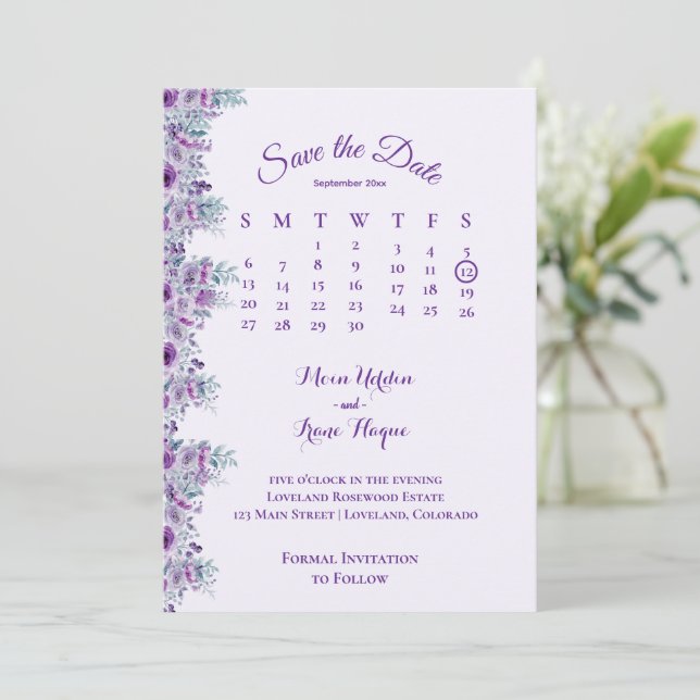 Reserva La Fecha Elegant purple flower  (Anverso de pie)