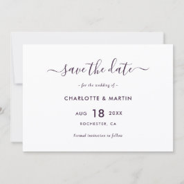 Reserva La Fecha Elegant Purple Modern Script Wedding