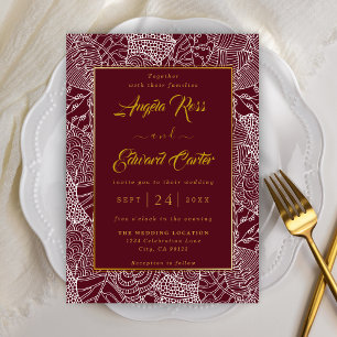 Reserva La Fecha Elegant Red And White Pattern Wedding Invitation
