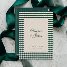 Reserva La Fecha Elegant Retro Checkered Green Beige Wedding