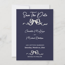 Reserva La Fecha Elegant Ribbon & Bow Romantic Wedding Navy & White