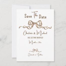 Reserva La Fecha Elegant Ribbon & Bow Warm Brown Classic Wedding