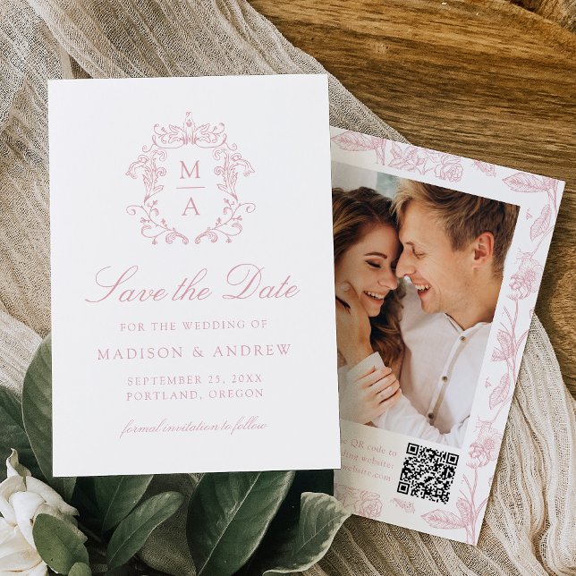 Reserva La Fecha Elegant Rose Chinoiserie Floral QR Code Wedding (Subido por el creador)