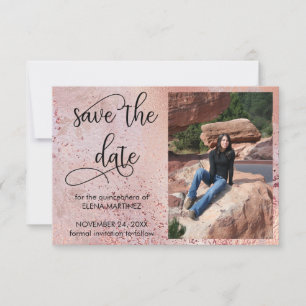 Reserva La Fecha Elegant Rose Gold Faux Foil y Foto con Brillo