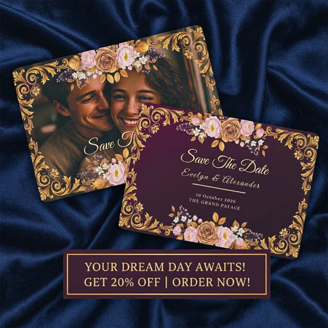 Reserva La Fecha Elegant Royal Floral “Save the Date” Template (Elegant Royal Floral “Save the Date” Template)