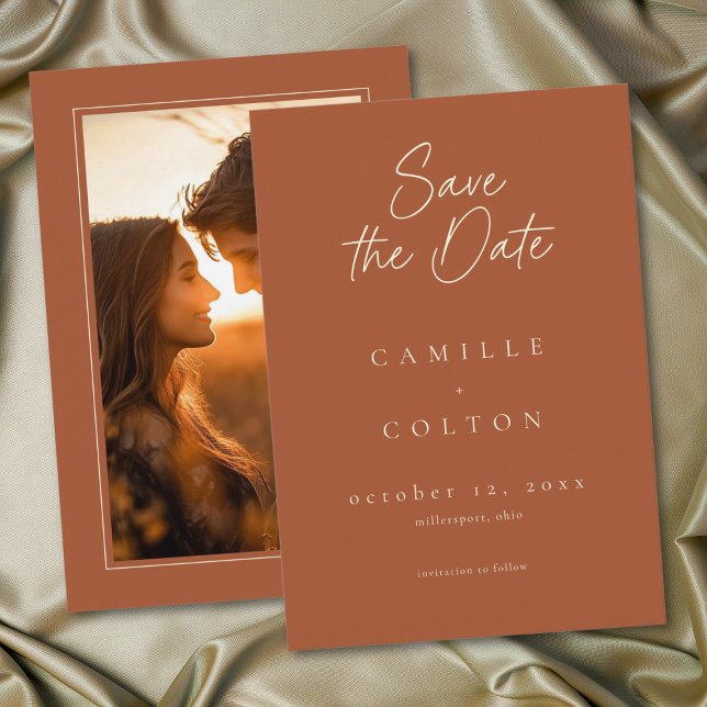 Reserva La Fecha Elegant Rust Terracotta Minimalist Wedding Photo (Elegant Rust Terracotta Minimalist Wedding Photo Save The Date)
