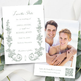 Reserva La Fecha Elegant Sage Baroque Roses Wedding