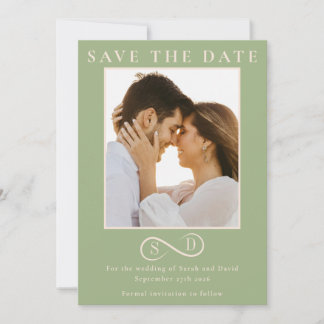 Reserva La Fecha Elegant Sage Green Infinity Monogram Save the Date