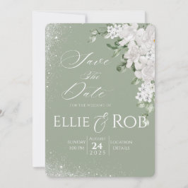 Reserva La Fecha Elegant Sage Green White Floral Save The Date