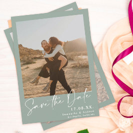 Reserva La Fecha Elegant script sage green 2 photos save the date