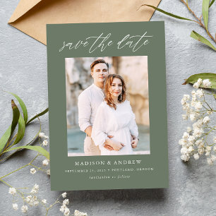 Reserva La Fecha Elegant Script Sage Green Photo
