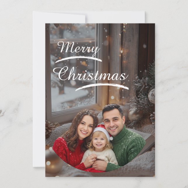 Reserva La Fecha ❄️Elegant Snowy Christmas Family Photo Card (Anverso)