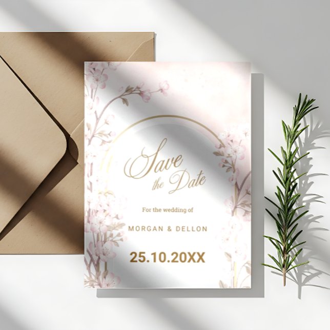 Reserva La Fecha Elegant Soft Blush Pink Cherry Blossom Wedding (Subido por el creador)