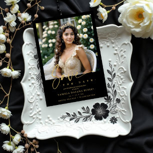 Reserva La Fecha Elegant Spanish Black Trendy Quinceañera Photo