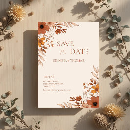Reserva La Fecha Elegant Terracotta Floral Hand-Drawn Wedding