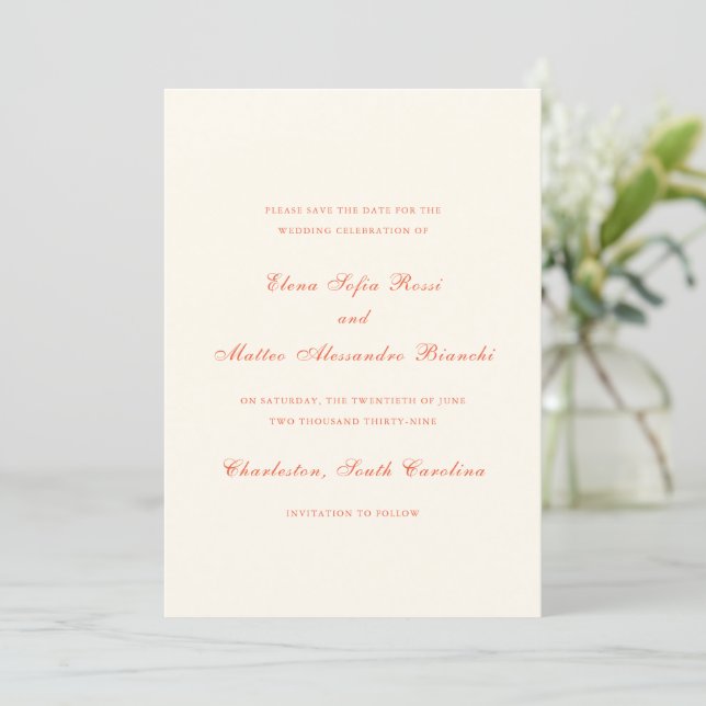 Reserva La Fecha Elegant Terracotta Modern Classic Wedding (Anverso de pie)