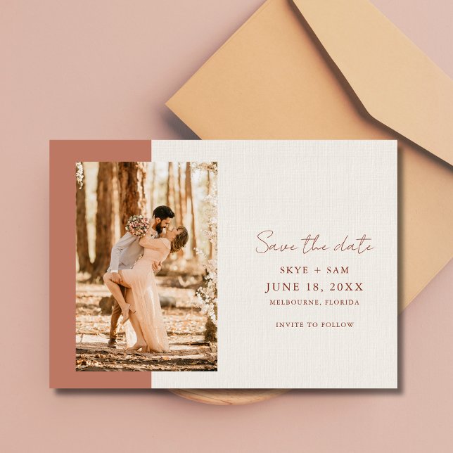 Reserva La Fecha Elegant Terracotta Simple Photo Wedding (Elegant Terracotta Simple Photo Wedding Save The Date)
