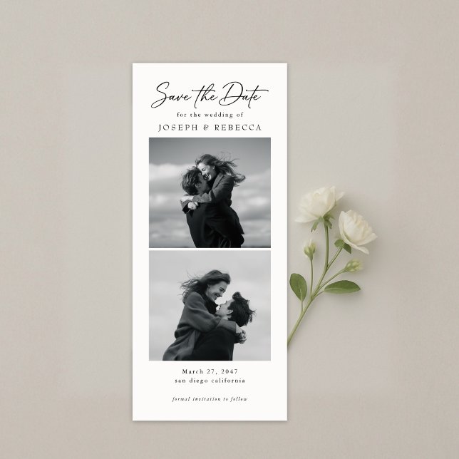 Reserva La Fecha Elegant Text and Photo Stripe | Bookmark Wedding (Subido por el creador)