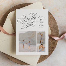 Reserva La Fecha Elegant three photo black and white wedding