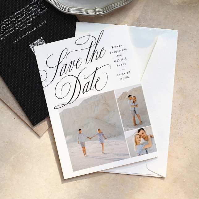 Reserva La Fecha Elegant three photo black and white wedding (Subido por el creador)