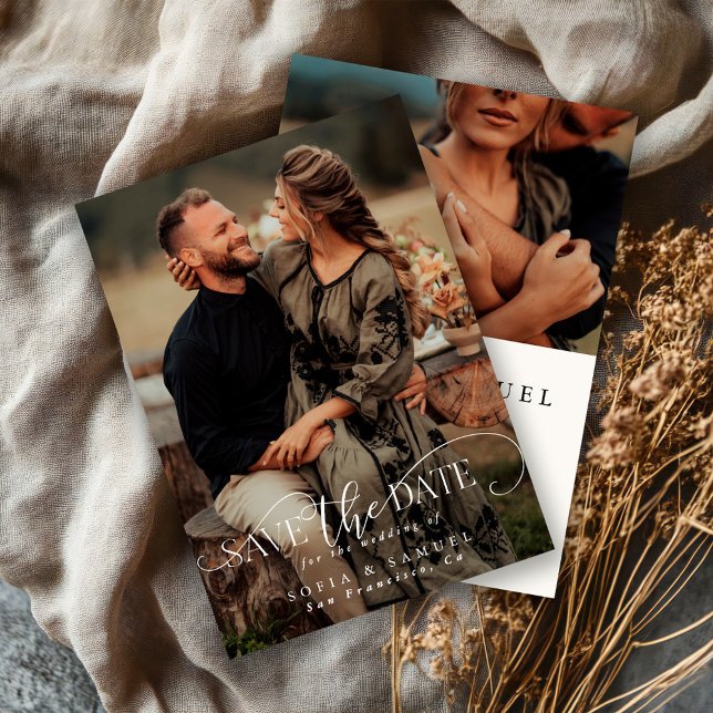 Reserva La Fecha Elegant Two Photo Handwritten Script Wedding (Subido por el creador)