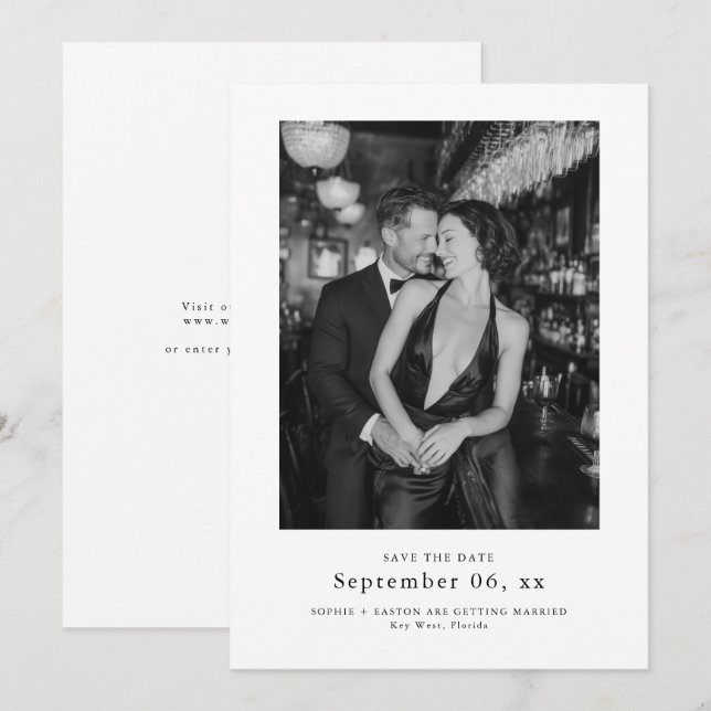 Reserva La Fecha Elegant Typography Black White Wedding Photo (Anverso / Reverso)