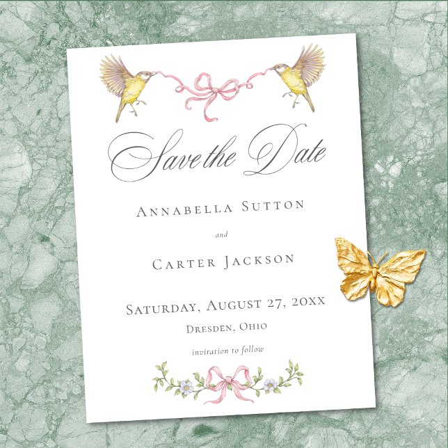 Reserva La Fecha Elegant Victorian Pastel Floral Bow Wedding (Elegant Victorian Pastel Floral Bow Wedding Save The Date)