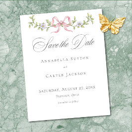 Reserva La Fecha Elegant Victorian Pastel Floral Bow Wedding