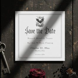 Reserva La Fecha Elegant Vintage Gothic Black Toile Bat Wedding
