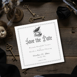 Reserva La Fecha Elegant Vintage Gothic Black Toile Raven Wedding