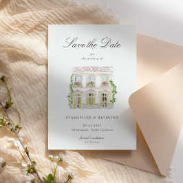 Reserva La Fecha Elegant Watercolor Manor Photo Save The Date Card