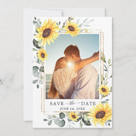 Reserva La Fecha Elegant Watercolor Sunflowers Eucalyptus Wedding