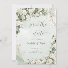 Reserva La Fecha Elegant White Roses Wedding Save The Date