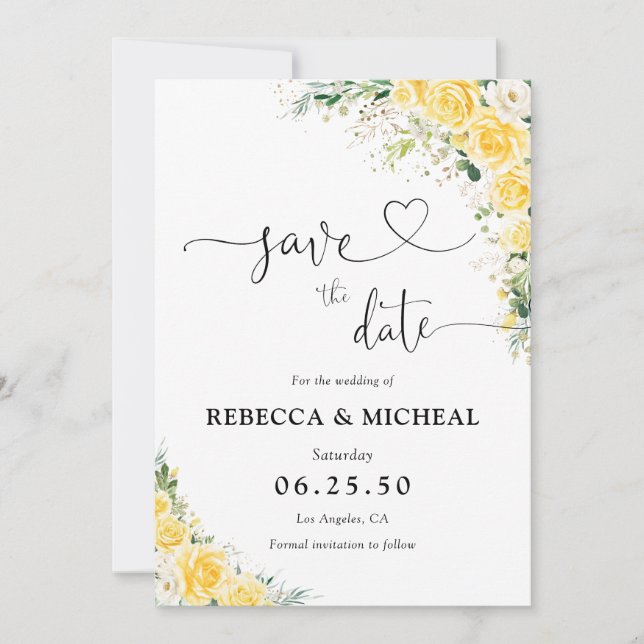 Reserva La Fecha Elegant Yellow Floral Wedding Save The Date (Anverso)