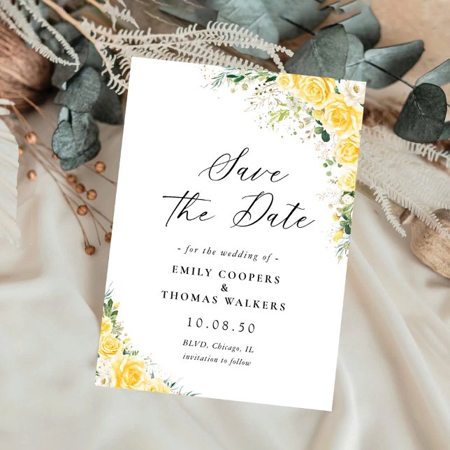 Reserva La Fecha Elegant Yellow Floral Wedding Save The Date (Subido por el creador)