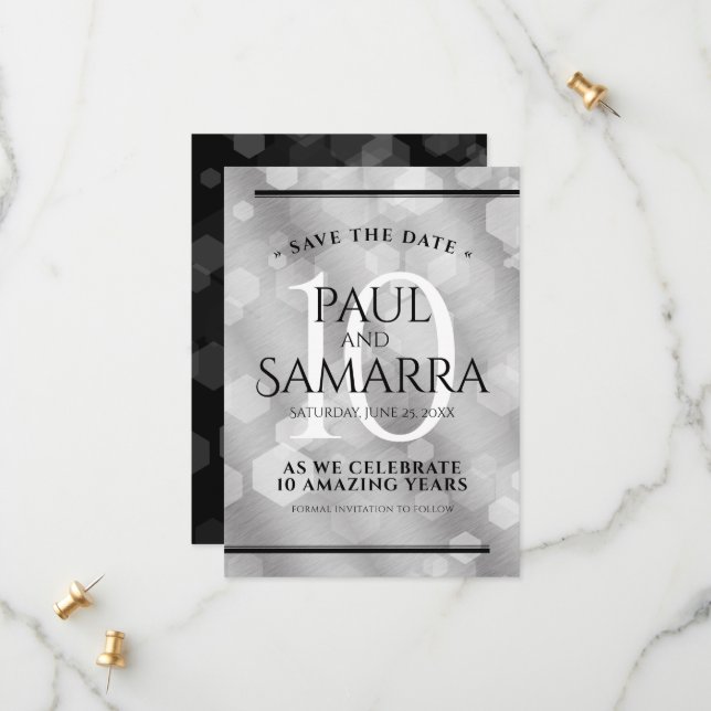 Reserva La Fecha Elegante 10° Aniversario del Boda Tin (Anverso/Reverso In Situ)