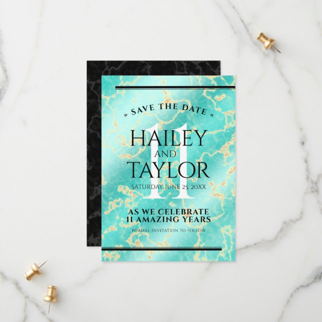 Reserva La Fecha Elegante 11º Aniversario Boda Turquesa (Anverso/Reverso In Situ)